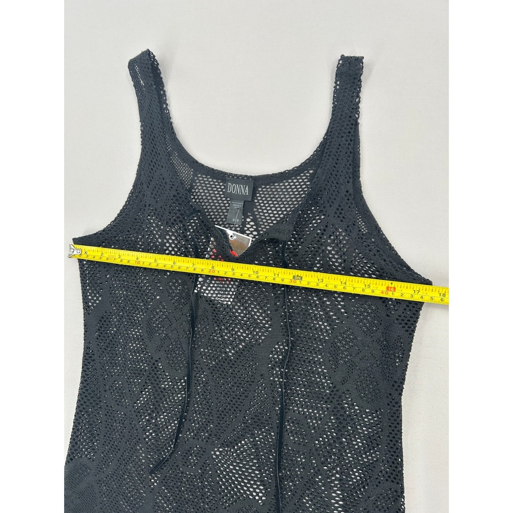 Donna Black Crochet Knit Lace Up Front Tank Top Floral Mesh Cover Up Medium - Picture 7 of 11